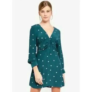 Topshop Spot Ruched Dress‎ Teal Green Size 4